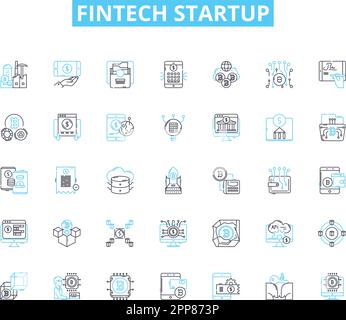 Fintech startup linear icons set. Disruption, Innovation, Blockchain, Cryptocurrency, Mobile, Digital, Financial line vector and concept signs Stock Vector