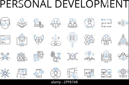 Personal development line icons collection. Self-improvement, Professional growth, Skill enhancement, Career progression, Competence building Stock Vector