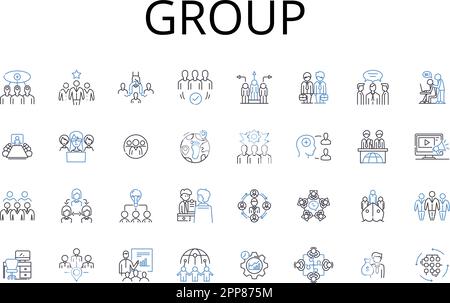 Group line icons collection. Pair, Crowd, Team, Class, Bunch, Company, Squad vector and linear illustration. Gang,Posse,Assembly outline signs set Stock Vector