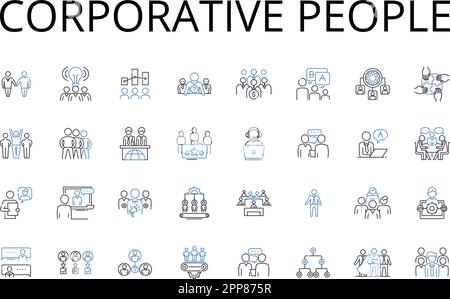 Corporative people line icons collection. Business Partners, Working Professionals, Cooperative Members, Team Players, Industry Leaders Stock Vector
