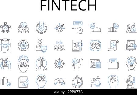 FinTech line icons collection. Digital banking, Financial technology, Electronic payment systems, Mobile banking, Online payment services, Digital Stock Vector