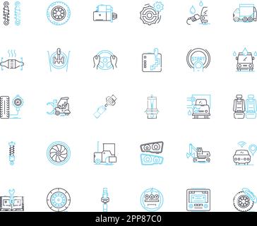 Automobile workshop linear icons set. Mechanic, Diagnostics, Repair, Service, Maintenance, Garage, Inspection line vector and concept signs. Oil Stock Vector