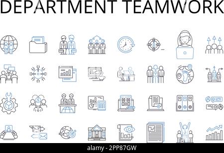 Department teamwork line icons collection. Group collaboration, Team effort, Cooperative partnership, Joint venture, Colleague support, Alliance Stock Vector