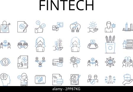 FinTech line icons collection. Digital banking, Financial technology, Electronic payment systems, Mobile banking, Online payment services, Digital Stock Vector