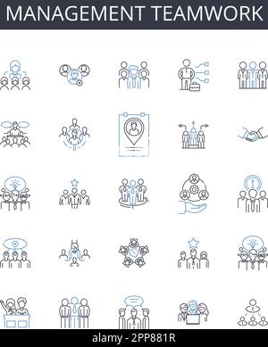 Management teamwork line icons collection. Efficient collaboration, Effective partnership, Group cooperation, Cohesive unity, Joint effort, Collective Stock Vector