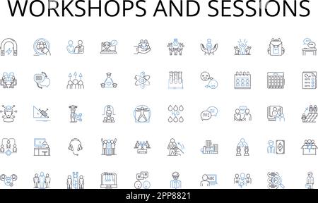 workshops and sessions line icons collection. Ideation, Inspiration, Conceptualization, Brainstorming, Planning, Sketching, Designing vector and Stock Vector