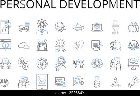 Personal development line icons collection. Self-improvement, Professional growth, Skill enhancement, Career progression, Competence building Stock Vector