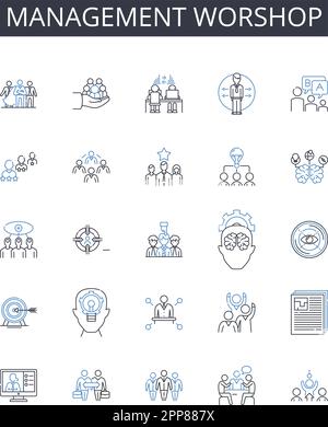 Management worshop line icons collection. Innovation, Robotics, Augmented, Virtual, Automation, Nanotechnology, Quantum vector and linear illustration Stock Vector