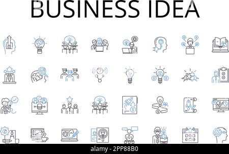 Business idea line icons collection. Marketing plan, Investment strategy, Political agenda, Social mission, Creative concept, Intellectual property Stock Vector