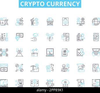 Crypto currency linear icons set. Blockchain, Bitcoin, Ethereum, Altcoins, Wallet, Mining, Exchange line vector and concept signs. Decentralized,Token Stock Vector
