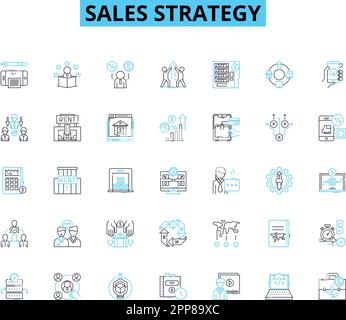 Sales strategy linear icons set. Conversion, Prospecting, Pipeline, Decision-making, forecasting, Negotiation, Upselling line vector and concept signs Stock Vector