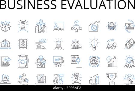 Business evaluation line icons collection. Economic analysis, Market assessment, Financial appraisal, Corporate examination, Commercial appraisal Stock Vector