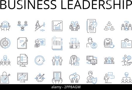Business leadership line icons collection. Team management, Project coordination, Brand representation, Personnel supervision, Organizational Stock Vector