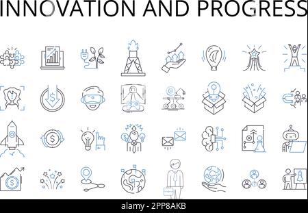 Innovation and progress line icons collection. Improvement, Advancement, Development, Modernization, Growth, Evolution, Change vector and linear Stock Vector