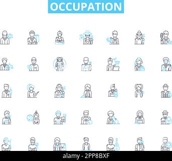 Occupation linear icons set. Doctor, Teacher, Engineer, Accountant, Lawyer, Writer, Chef line vector and concept signs. Gardener,Artist,Musician Stock Vector