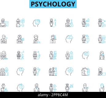 Psychology linear icons set. Perception, Memory, Emotion, Cognition, Personality, Consciousness, Development line vector and concept signs. Learning Stock Vector