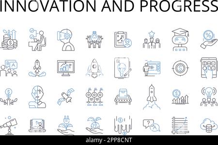Innovation and progress line icons collection. Improvement, Advancement, Development, Modernization, Growth, Evolution, Change vector and linear Stock Vector