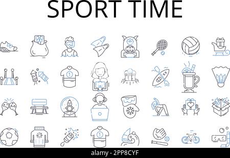 Sport time line icons collection. Pastime, Athleticism, Games, Recreation, Exercise, Leisure, Activity vector and linear illustration. Amusement Stock Vector