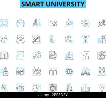 Smart university linear icons set. Efficiency, Innovation, Technology, Collaboration, Accessibility, Adaptability, Digital line vector and concept Stock Vector