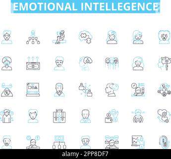 Emotional intellegence linear icons set. Empathy, Self-awareness, Self-regulation, Motivation, Perseverance, Resilience, Leadership line vector and Stock Vector