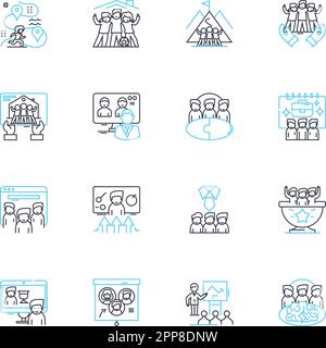 Synergy and coordination linear icons set. Collaboration, Integration, Teamwork, Harmony, Alignment, Symbiosis, Unity line vector and concept signs Stock Vector
