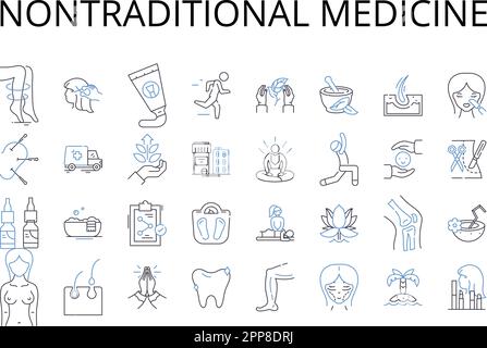 Nontraditional medicine line icons collection. Alternative medicine, Complementary medicine, Holistic medicine, Integrative medicine, Naturopathy Stock Vector