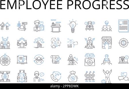 Employee progress line icons collection. Worker development, Staff advancement, Personnel growth, Workforce promotion, Job progress, Career evolution Stock Vector