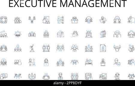Executive management line icons collection. Analytics, Metrics, Evaluation, Insights, Performance, Optimization, Dashboards vector and linear Stock Vector
