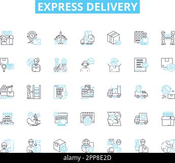 Expedited delivery linear icons set. Speedy, Express, Priority, Rush ...