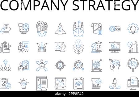 Company strategy line icons collection. Marketing plan, Business model, Sales approach, Product design, Brand identity, Market research, Competitive Stock Vector