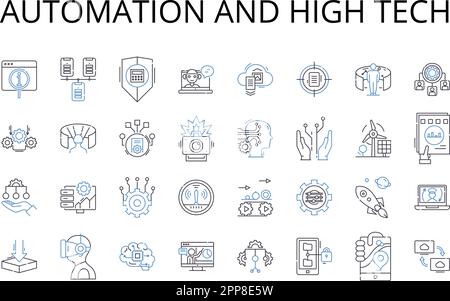 Automation and high tech line icons collection. Artificial intelligence, Modern technology, Computerized systems, Digital revolution, Robotic Stock Vector