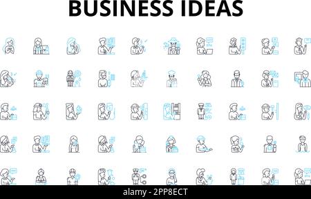 Business ideas linear icons set. Innovation, Entrepreneurship, Startups, E-commerce, Marketing, Nerking, Sales vector symbols and line concept signs Stock Vector