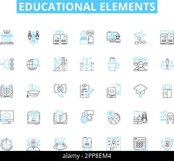 Educational elements linear icons set. Curriculum, Lesson plans, Assessments, Teaching, Learning, Instruction, Textbooks line vector and concept signs Stock Vector