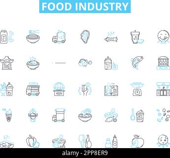 Food industry linear icons set. Agriculture, Farming, Fishing, Livestock, Harvest, Cuisine, Restaurant line vector and concept signs. Hospitality Stock Vector