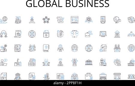 Global business line icons collection. Automation, Robotics, Artificial Intelligence, Quantum Computing, Nanotechnology, D Printing, Augmented Reality Stock Vector