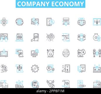 Company economy linear icons set. Profitability, Growth, Expansion, Market share, Efficiency, Operations, Revenue line vector and concept signs Stock Vector