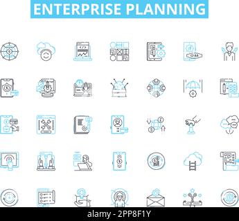Enterprise planning linear icons set. Strategy, Budgeting, Forecasting ...