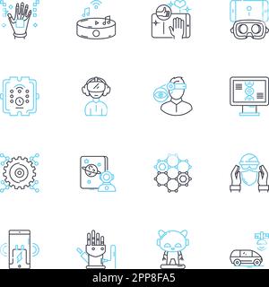 Digital systems linear icons set. Automation, Cloud, Code, Connectivity, Cybersecurity, Data, Decryption line vector and concept signs. Encryption Stock Vector