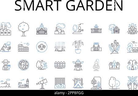 Smart garden line icons collection. Intelligent garden, Tech-savvy garden, Automated garden, Innovative garden, Eco-friendly garden, Sustainable Stock Vector