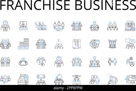Franchise business line icons collection. Business model, Business opportunity, Chain operation, Company system, Corporate framework, Dealership nerk Stock Vector