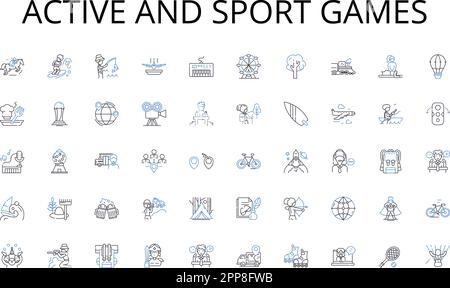Active and sport games line icons collection. Investment, Funding, Startups, Entrepreneurs, Equity, Angels, Risks vector and linear illustration Stock Vector