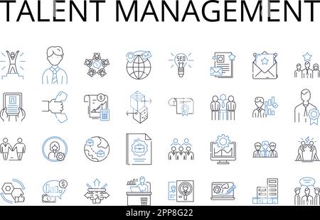 Talent management line icons collection. Employee retention, Performance evaluation, Succession planning, Workforce planning, Leadership development Stock Vector