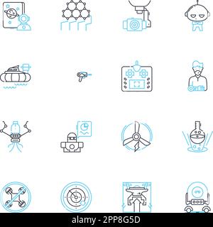 Automated shipping linear icons set. Efficiency , Accuracy , Reliability , Tracking , Logistics , Optimization , Consolidation line vector and concept Stock Vector