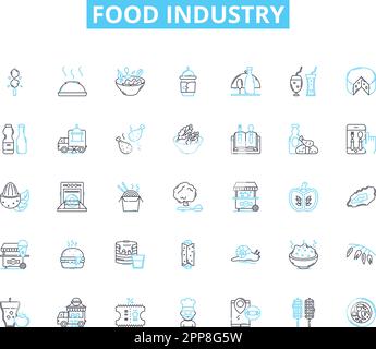 Food industry linear icons set. Agriculture, Farming, Fishing, Livestock, Harvest, Cuisine, Restaurant line vector and concept signs. Hospitality Stock Vector