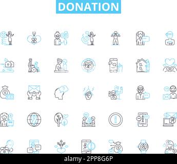 Donation linear icons set. Charity, Generosity, Contribution, Philanthropy, Altruism, Support, Aid line vector and concept signs. Giving,Endowment Stock Vector