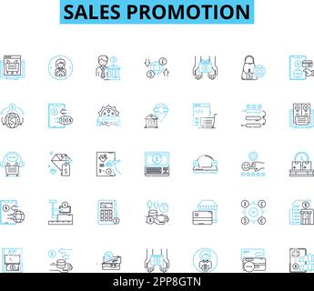 Sales promotion linear icons set. Discount, Clearance, Sale, Rebate, Coupon, Freebie, BOGO line vector and concept signs. Sweepstakes,Contest,Offer Stock Vector