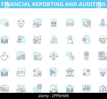Financial statements linear icons set. Balance, Revenue, Expense ...
