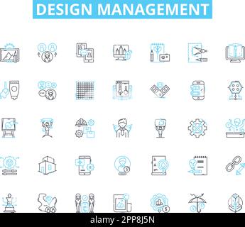 Design management linear icons set. Innovation, Planning, Strategy, Collaboration, Branding, Creativity, Aesthetics line vector and concept signs Stock Vector