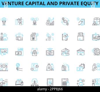 Venture capital and private equity linear icons set. Funding, Investment, Growth, Equity, Strategic, Capital, Portfolio line vector and concept signs Stock Vector