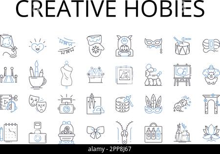 Creative hobies line icons collection. Bold ventures, Daring passions, Whimsical fancies, Innovative pastimes, Fresh diversions, Quirky pursuits Stock Vector